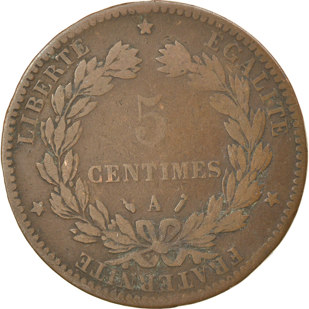 Moneta, Francia, Cérès, 5 Centimes, 1889, Paris, BB, Bronzo, KM:821.1