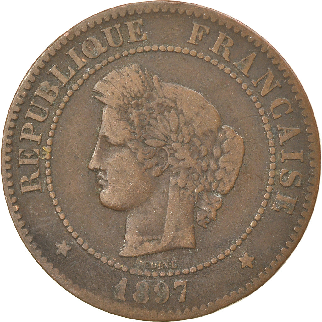 Moneta, Francja, Cérès, 5 Centimes, 1897, Paris, EF(40-45), Bronze, KM:821.1
