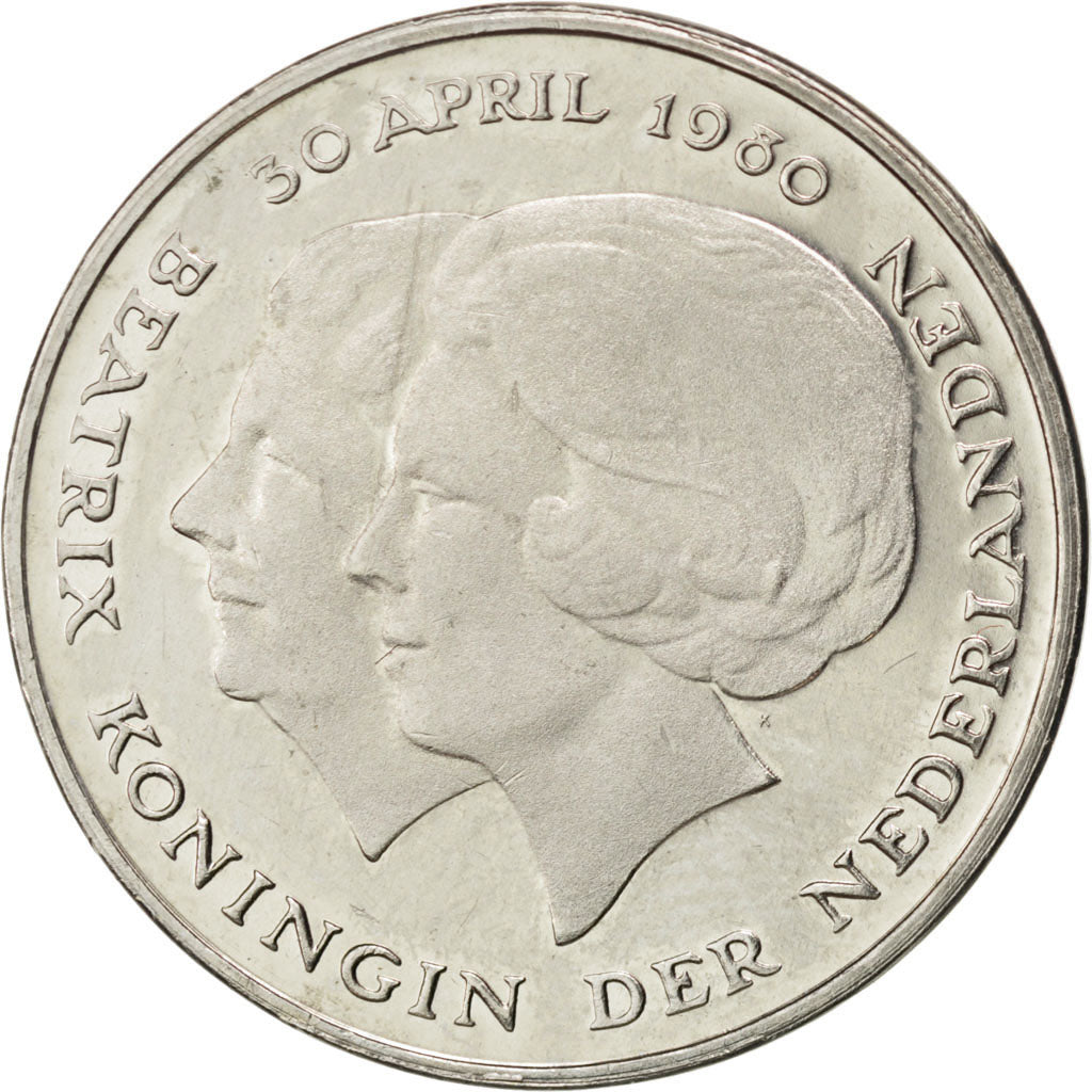 Coin, Netherlands, Beatrix, Gulden, 1980, AU(55-58), Nickel, KM:200
