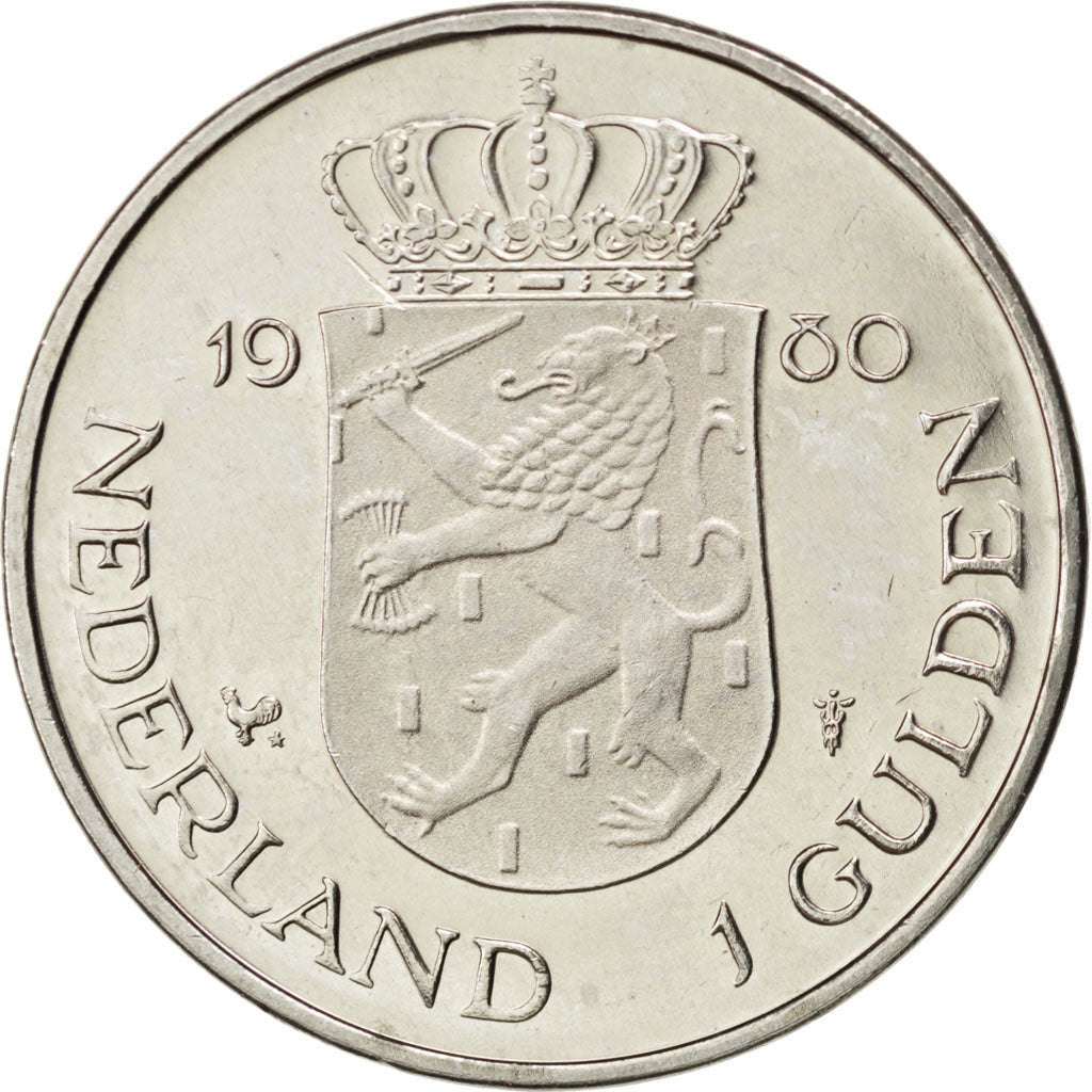 Coin, Netherlands, Beatrix, Gulden, 1980, AU(55-58), Nickel, KM:200