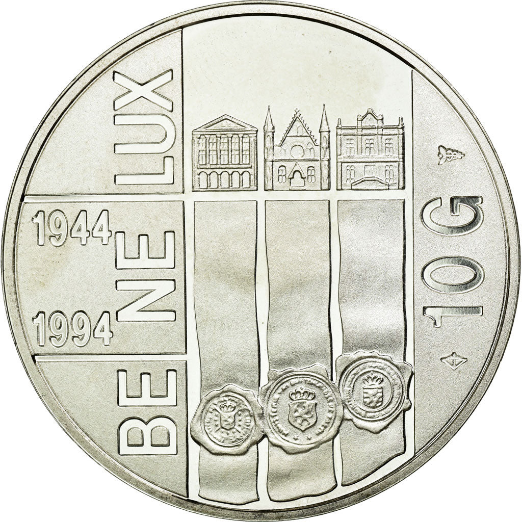 Coin, Netherlands, Beatrix, 10 Gulden, 1994, MS(65-70), Silver, KM:216