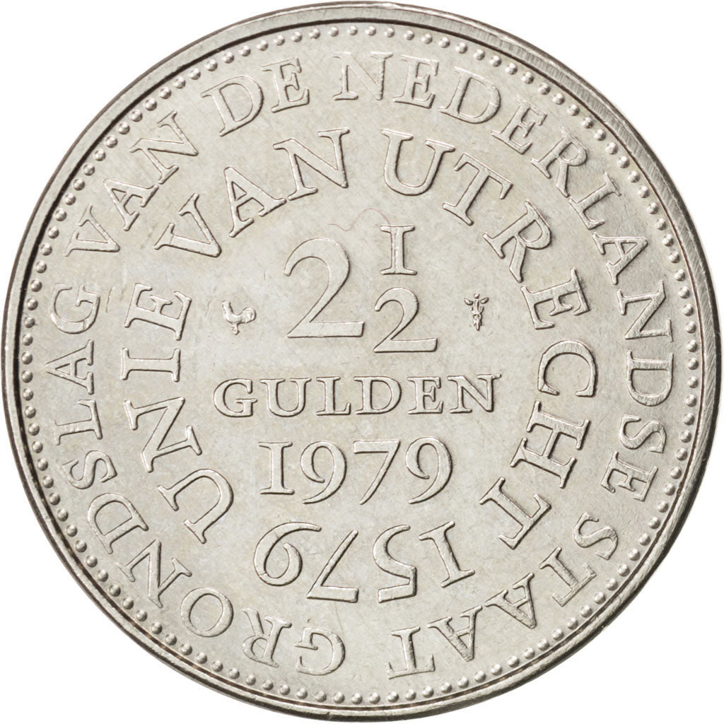 NETHERLANDS, Gulden, 1979, KM #93, AU(55-58), Silver, 28, 9.97