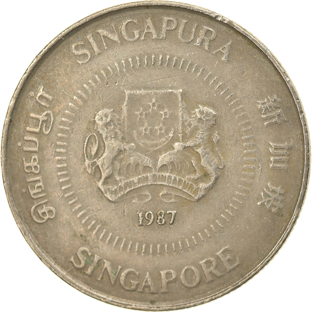 Coin, Singapore, 10 Cents, 1987, British Royal Mint, VF(30-35), Copper-nickel