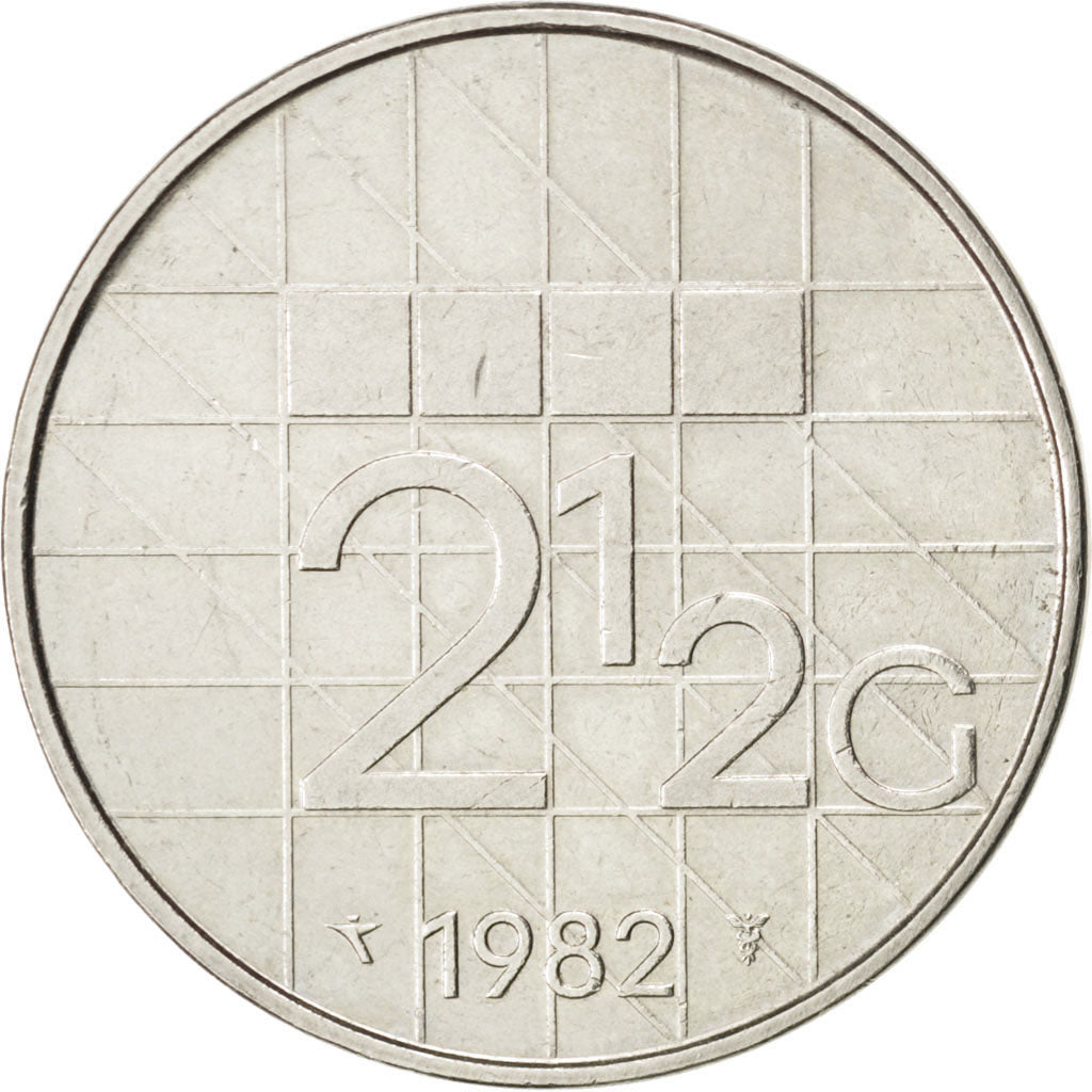 NETHERLANDS, 2-1/2 Gulden, 1982, KM #206, AU(50-53), Nickel, 29, 10.04