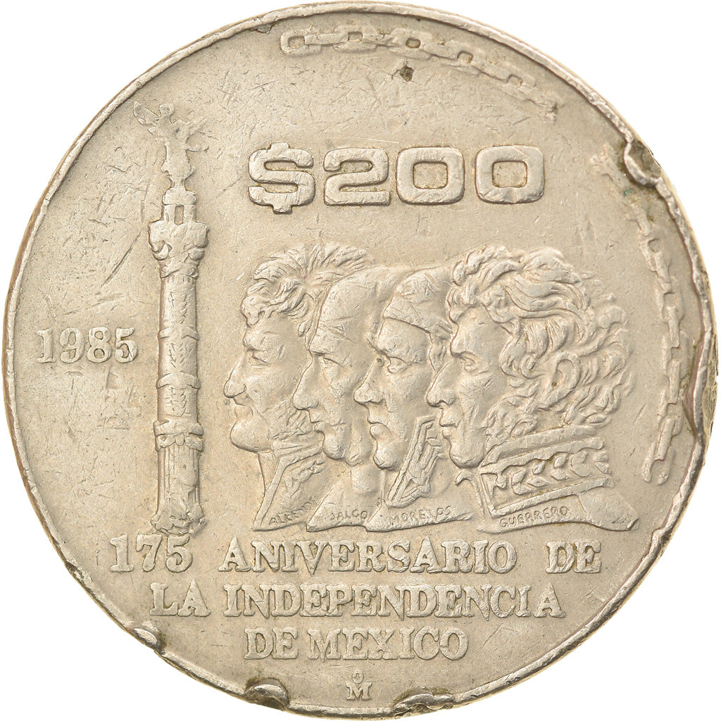 Coin, Mexico, 200 Pesos, 1985, Mexico City, VF(30-35), Copper-nickel, KM:509