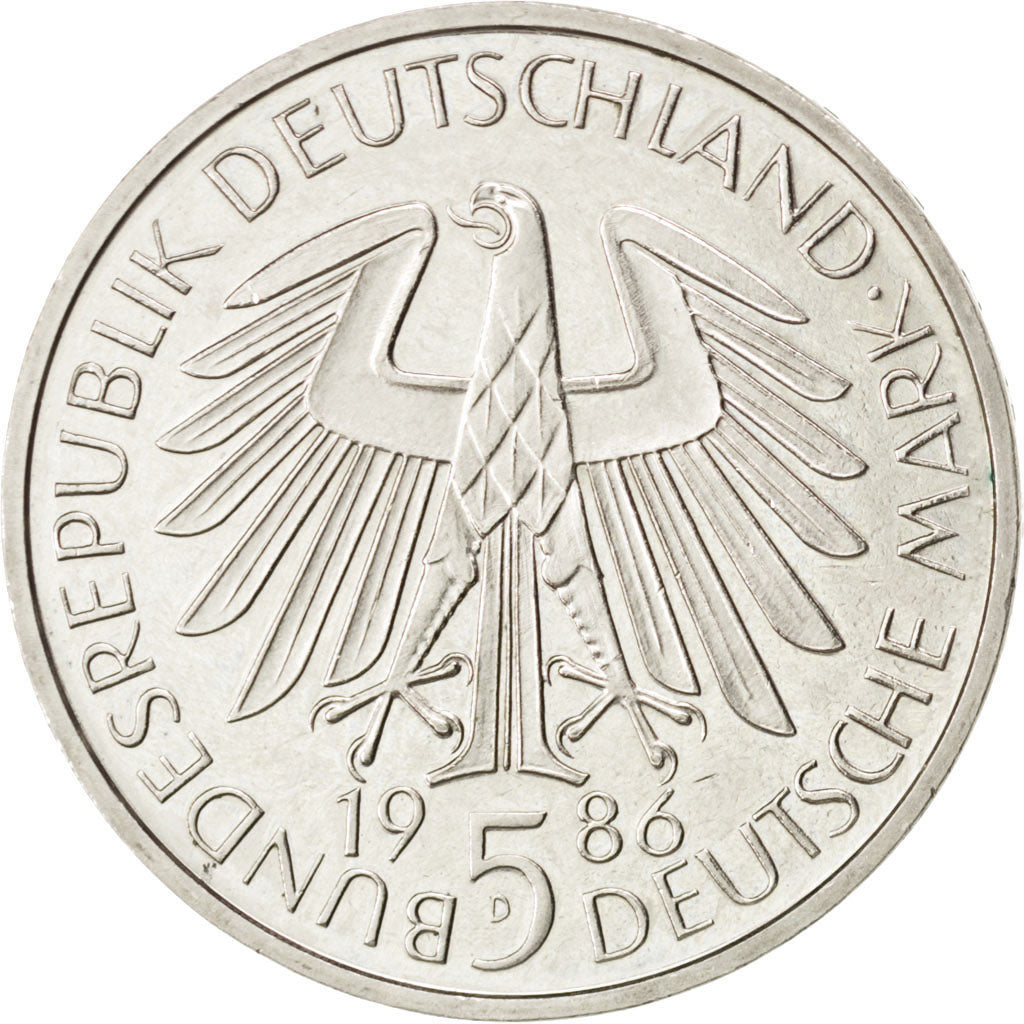 GERMANY - FEDERAL REPUBLIC, 5 Mark, 1986, Munich, KM #164, MS(60-62),...
