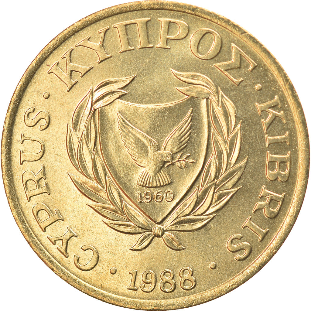 Coin, Cyprus, 5 Cents, 1988, MS(63), Nickel-brass, KM:55.2