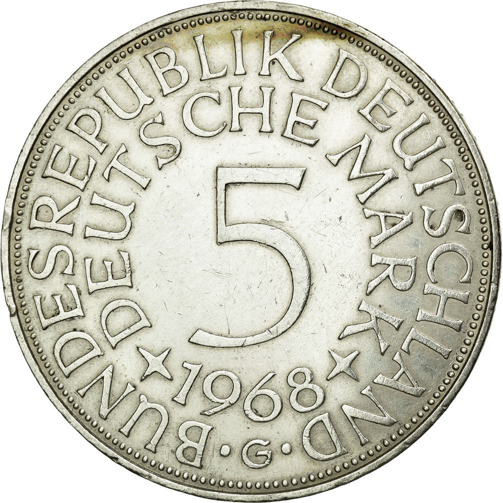 Monnaie, République fédérale allemande, 5 Mark, 1968, Karlsruhe, TTB+
