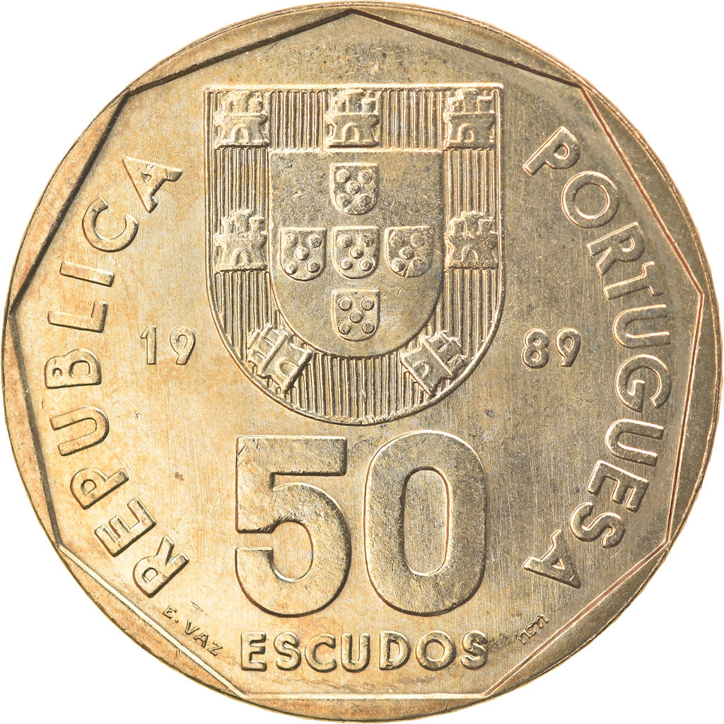 Coin, Portugal, 50 Escudos, 1989, MS(63), Copper-nickel, KM:636