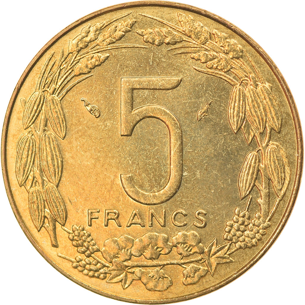 Coin, Central African States, 5 Francs, 1983, Paris, MS(63), Aluminum-Bronze