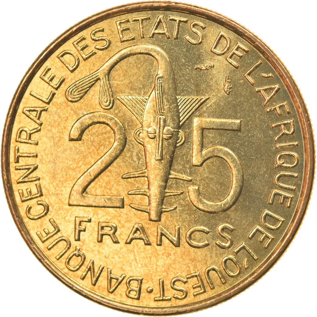 Coin, West African States, 25 Francs, 1987, Paris, MS(63), Aluminum-Bronze, KM:9