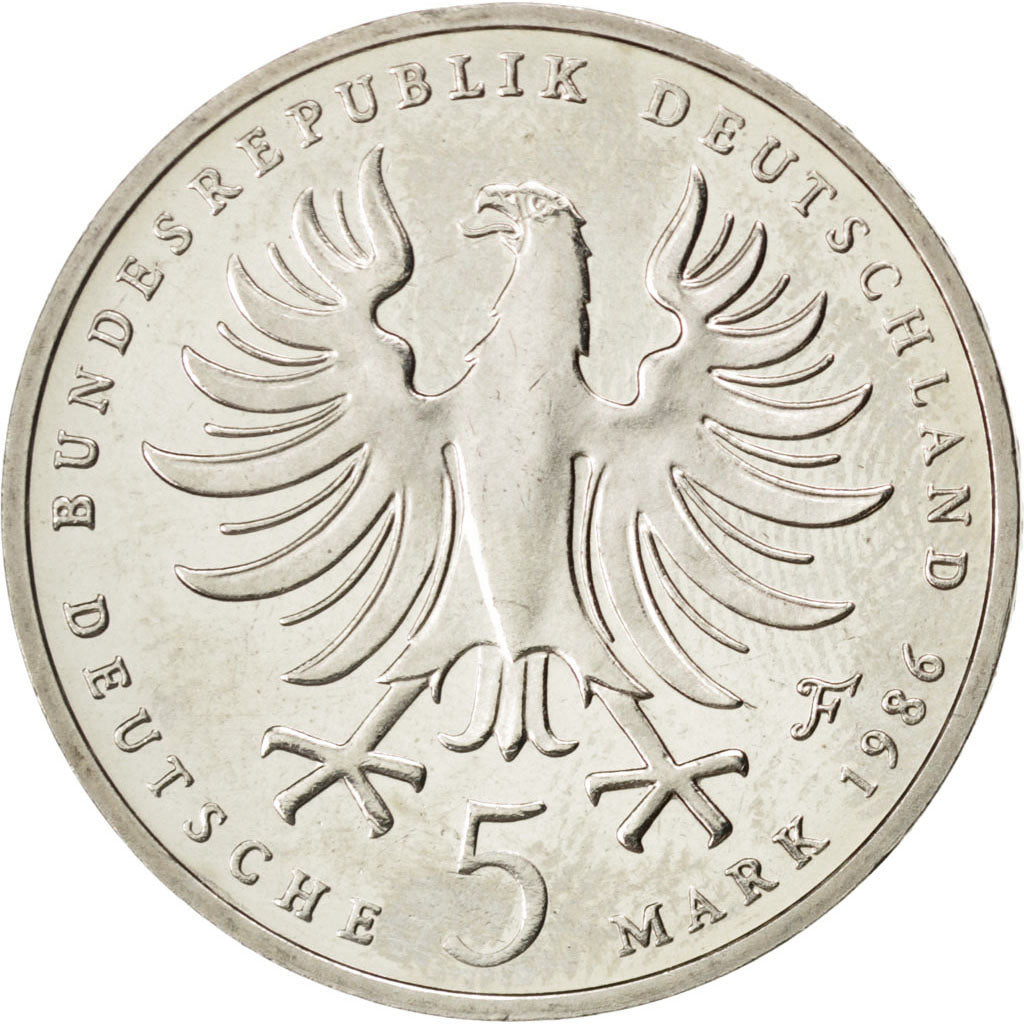 GERMANY - FEDERAL REPUBLIC, 5 Mark, 1986, Stuttgart, KM #165, MS(60-62),...