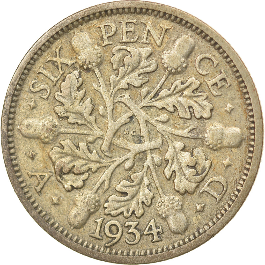 Coin, Great Britain, George V, 6 Pence, 1934, VF(20-25), Silver, KM:832