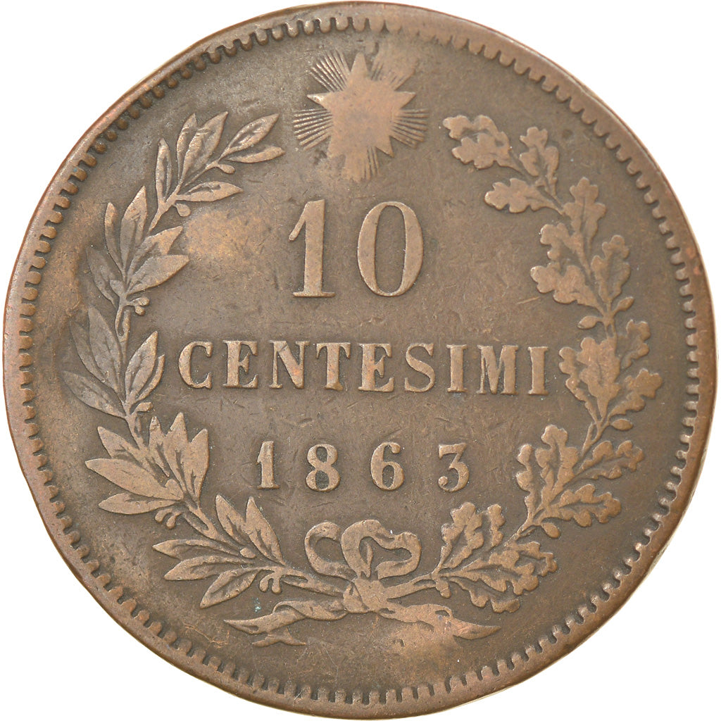 Monnaie, Italie, Vittorio Emanuele II, 10 Centesimi, 1863, TB+, Cuivre, KM:11.2