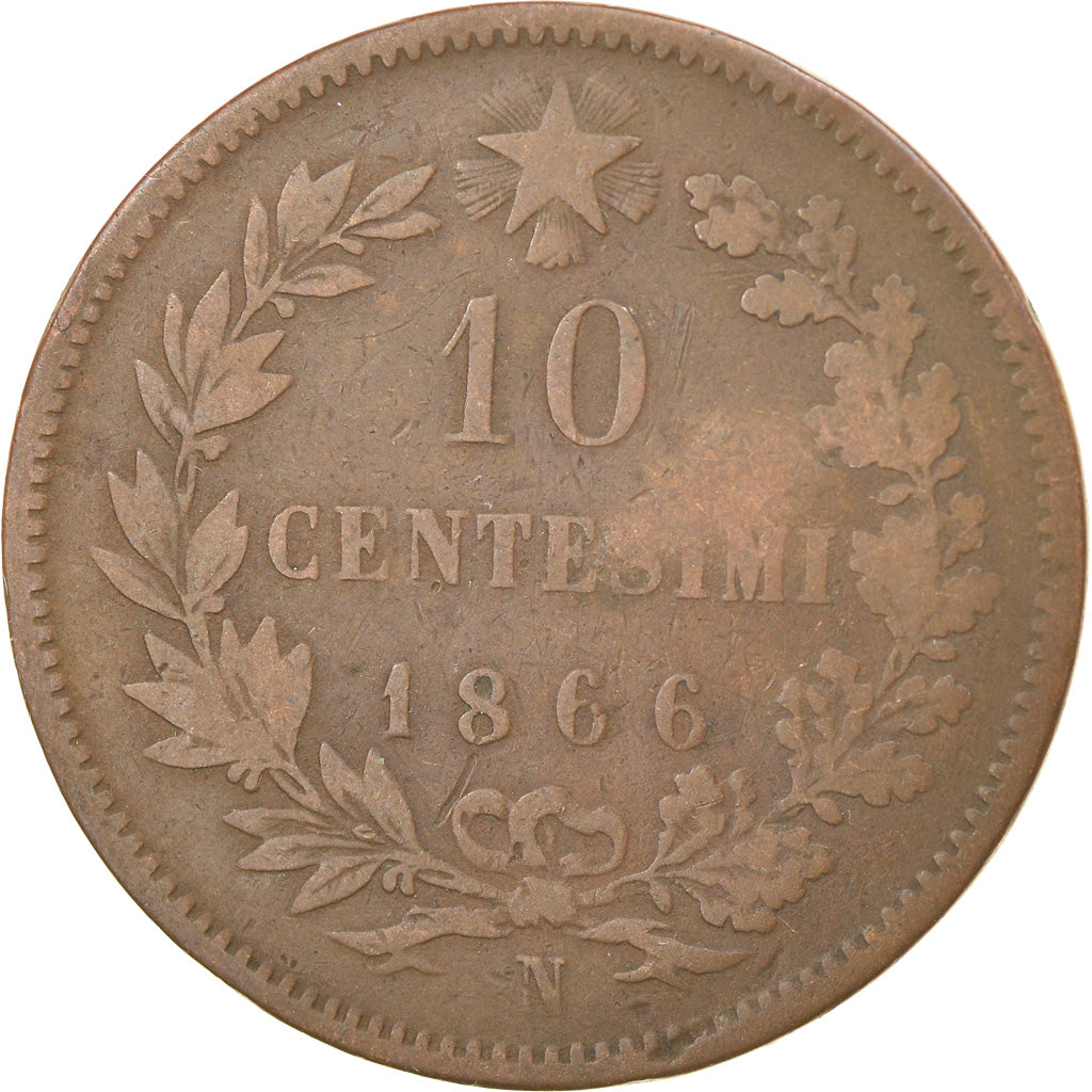 Münze, Italien, Vittorio Emanuele II, 10 Centesimi, 1866, Naples, S+, Kupfer