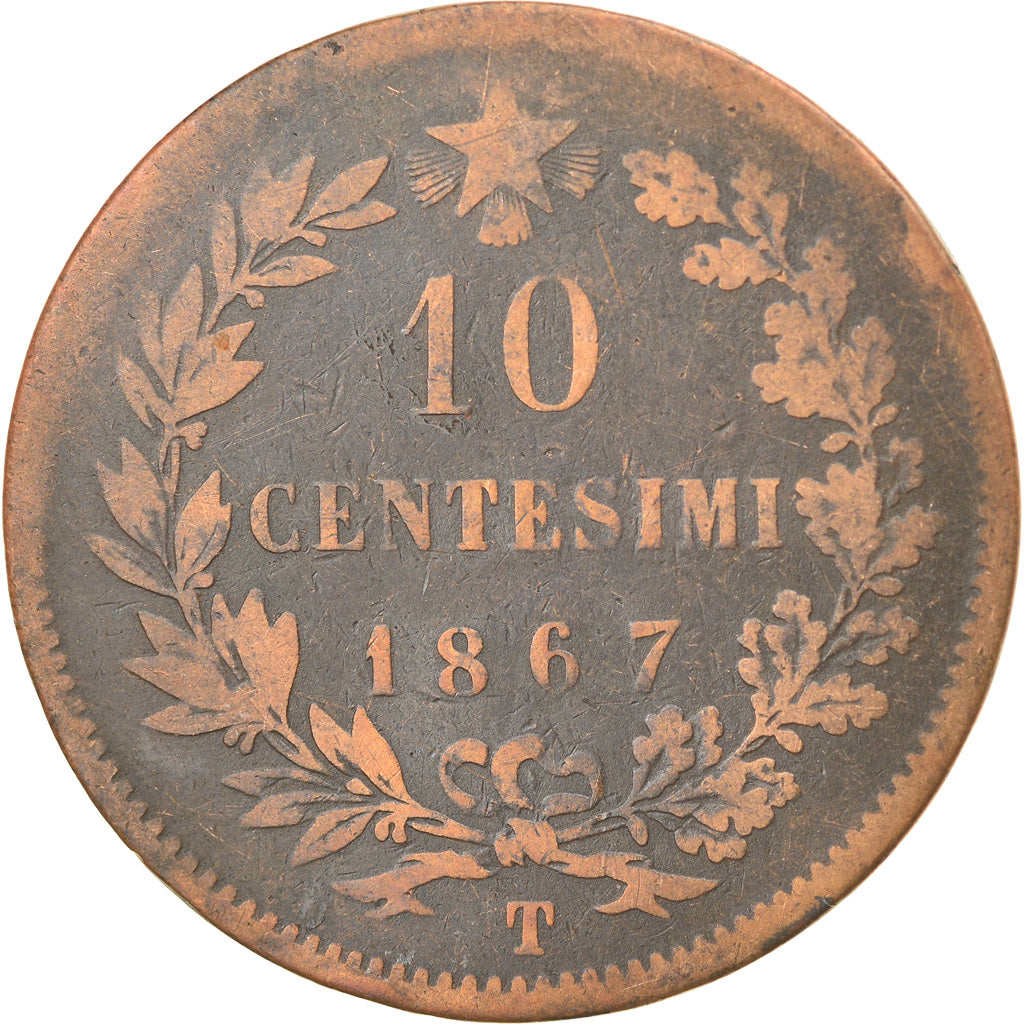 Coin, Italy, Vittorio Emanuele II, 10 Centesimi, 1867, Torino, VF(30-35)
