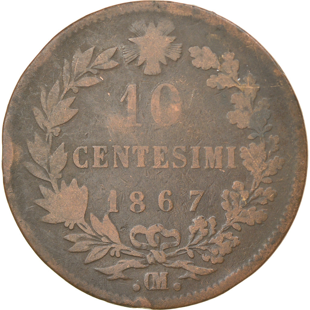 Monnaie, Italie, Vittorio Emanuele II, 10 Centesimi, 1867, Strasbourg, TB+