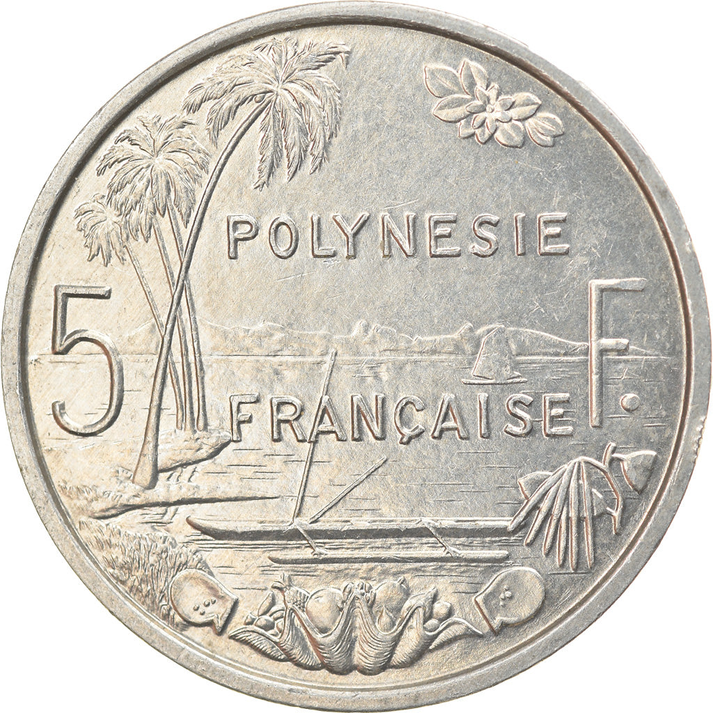 Moeda, Polinésia Francesa, 5 Francs, 1983, Paris, AU(55-58), Alumínio, KM:12