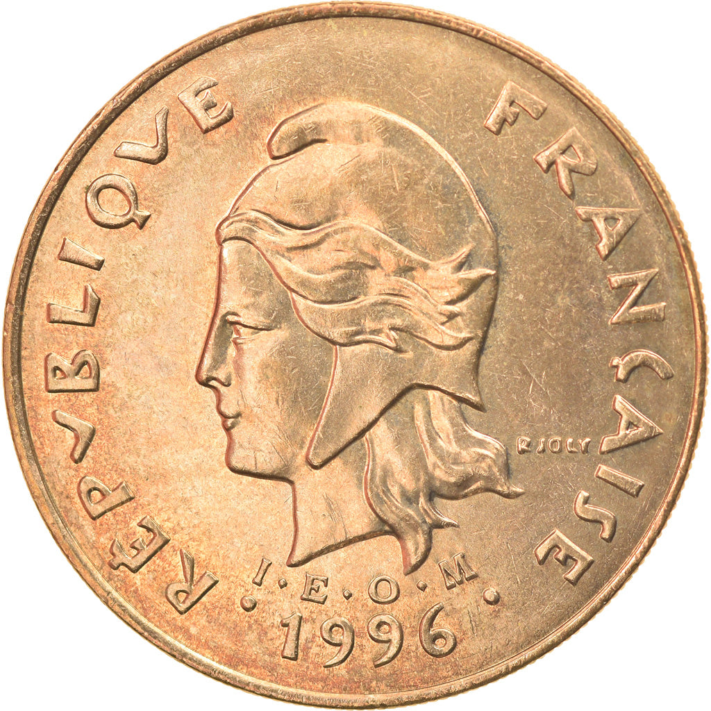 Moeda, Polinésia Francesa, 100 Francs, 1996, Paris, AU(55-58), Níquel-Bronze