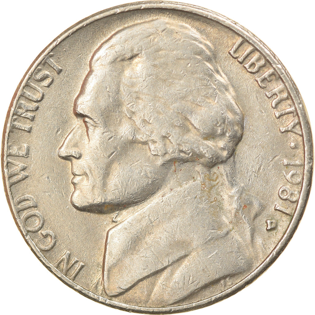 Monnaie, États-Unis, Jefferson Nickel, 5 Cents, 1981, U.S. Mint, Denver, TTB