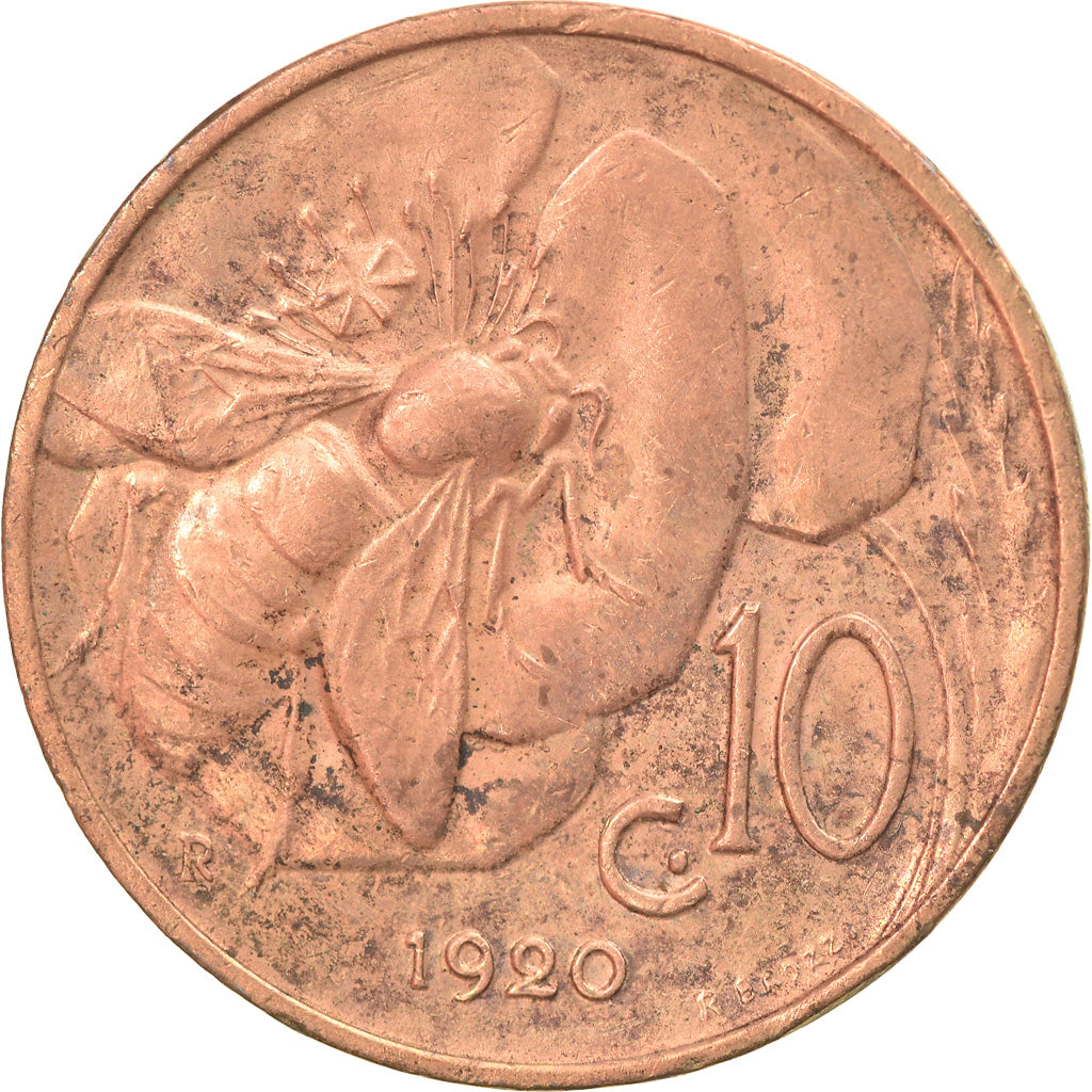 Moneda, Italia, Vittorio Emanuele III, 10 Centesimi, 1920, Rome, BC+, Bronce
