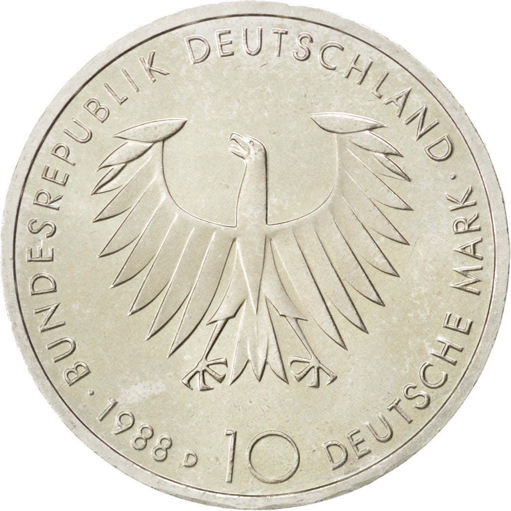 GERMANY - FEDERAL REPUBLIC, 10 Deutsche Mark, 1988, Munich, KM #168, MS(60-62),.