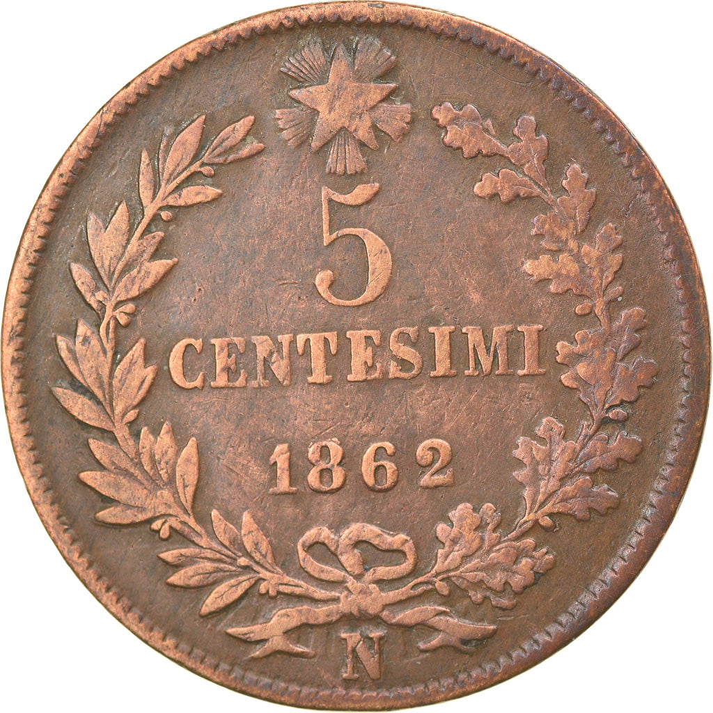 Coin, Italy, Vittorio Emanuele II, 5 Centesimi, 1862, Naples, VF(30-35), Copper