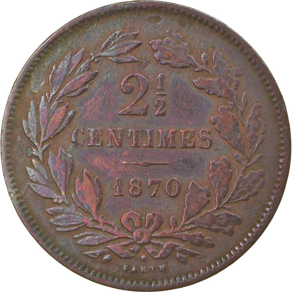 Coin, Luxembourg, William III, 2-1/2 Centimes, 1870, Utrecht, VF(30-35), Bronze