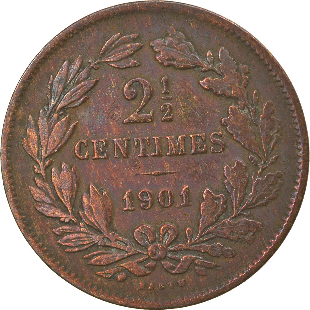 Coin, Luxembourg, William III, 2-1/2 Centimes, 1901, Utrecht, VF(30-35), Bronze