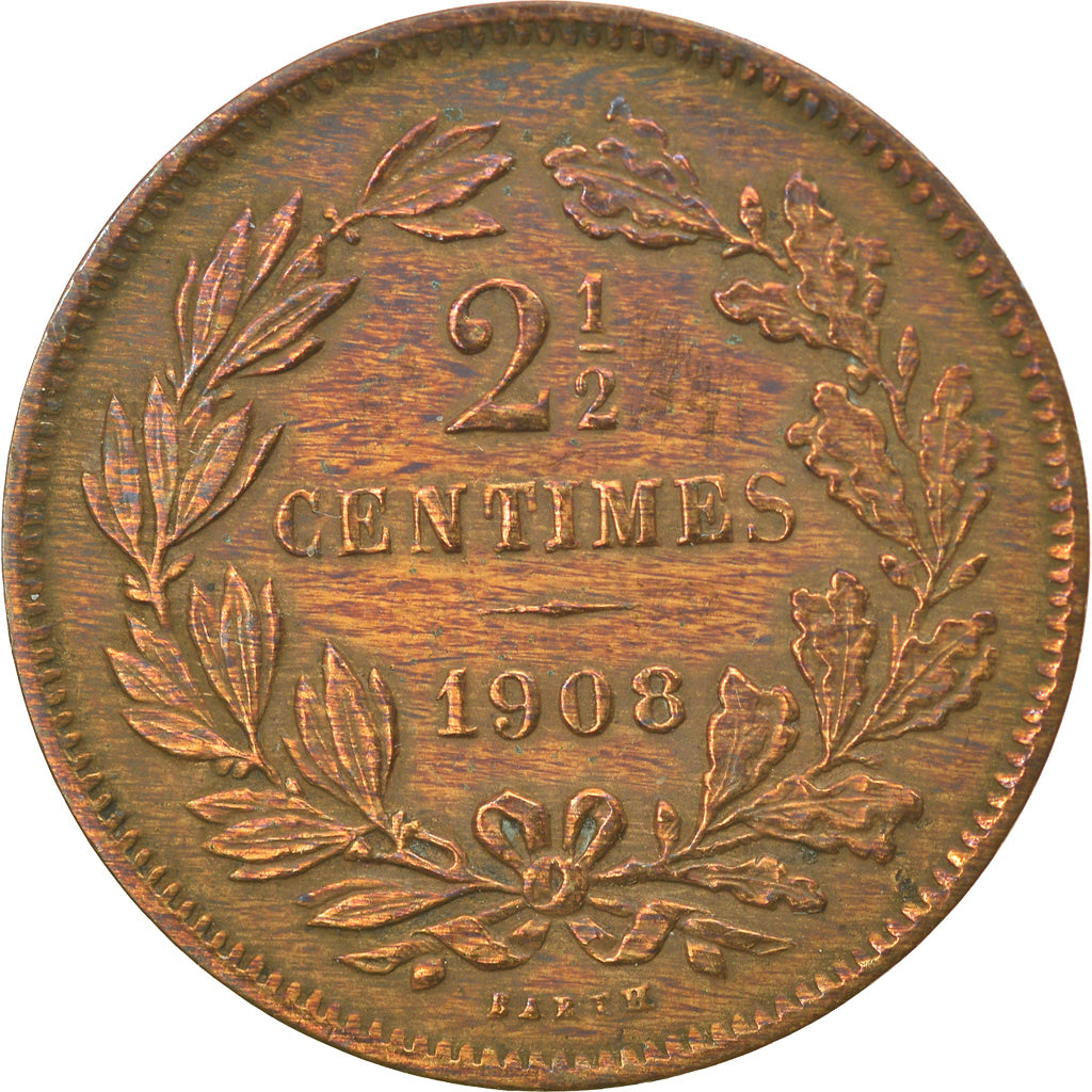 Coin, Luxembourg, William III, 2-1/2 Centimes, 1908, Utrecht, VF(30-35), Bronze