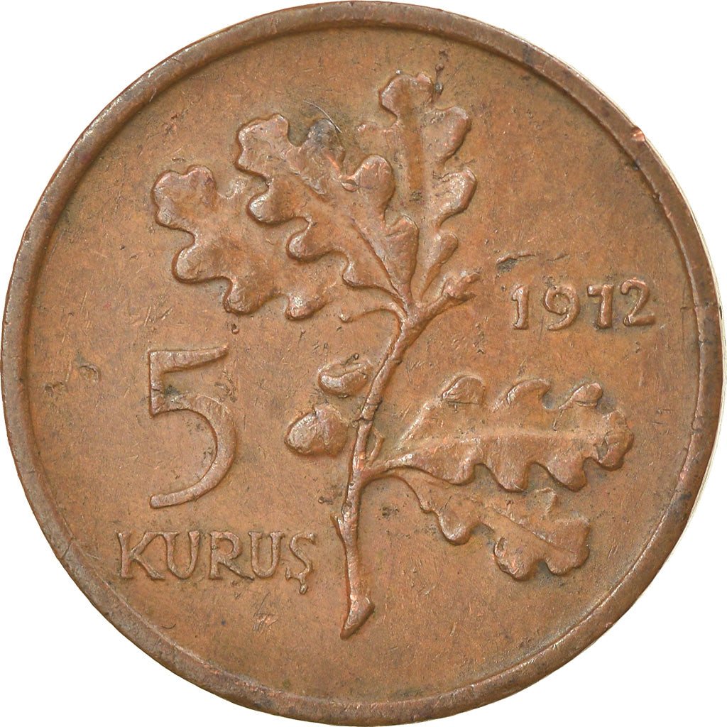 Moeda, Turquia, 5 Kurus, 1972, EF(40-45), Bronze, KM:890.2
