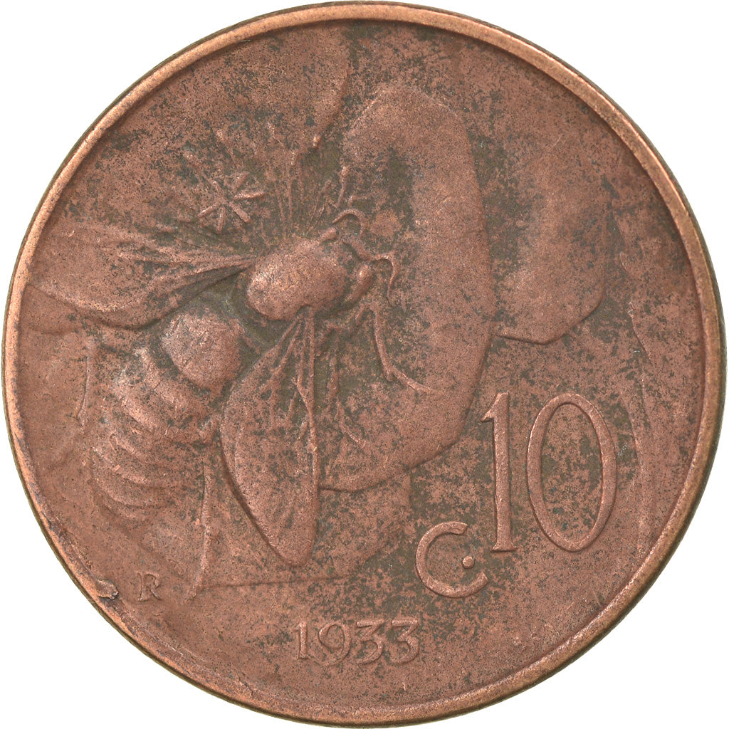 Moneta, Italia, Vittorio Emanuele III, 10 Centesimi, 1933, Rome, MB+, Bronzo