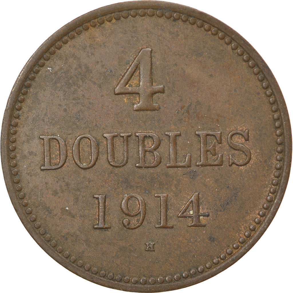 Coin, Guernsey, 4 Doubles, 1914, Heaton, VF(30-35), Bronze, KM:13