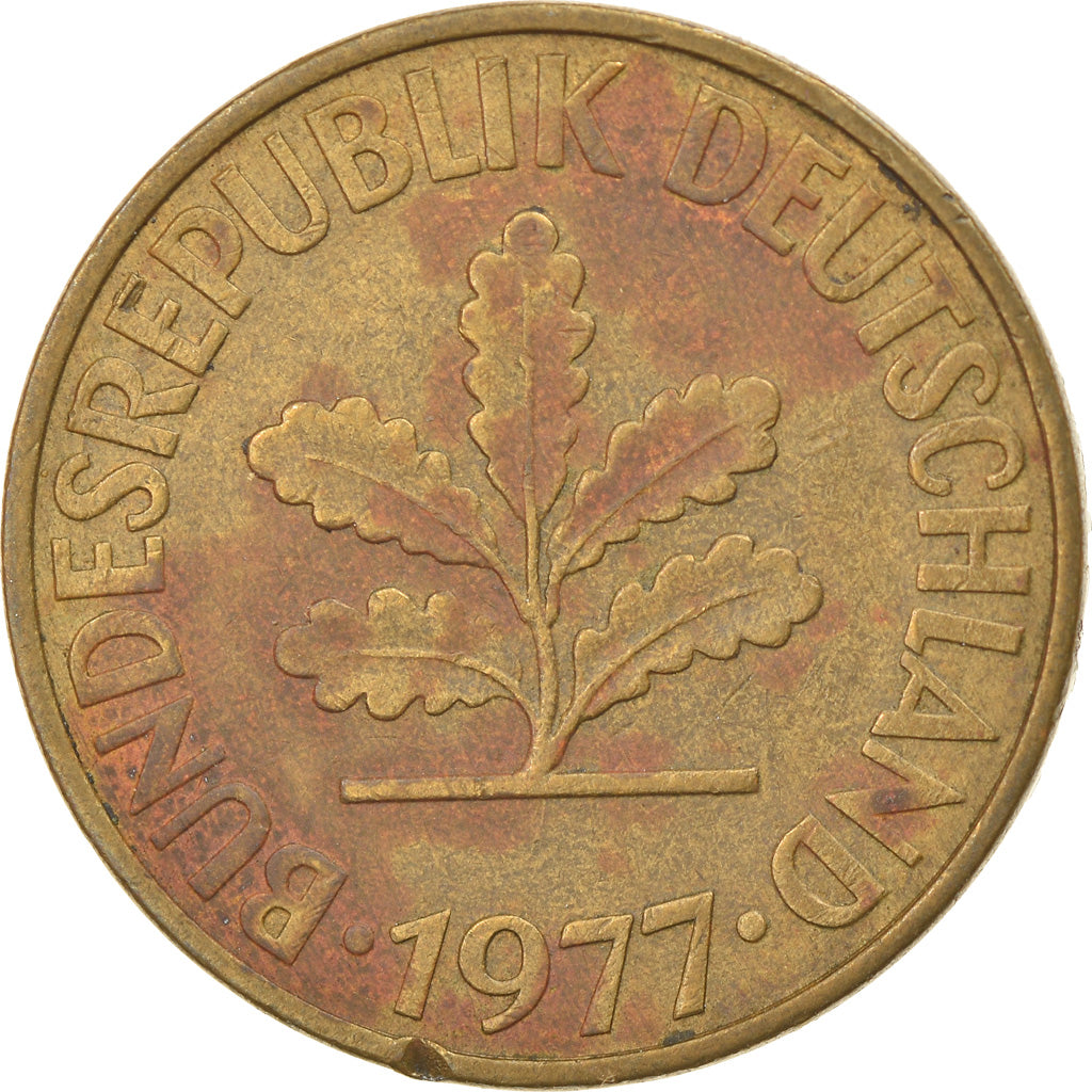 Moneta, Niemcy - RFN, 10 Pfennig, 1977, Stuttgart, VF(30-35), Mosiądz powlekany