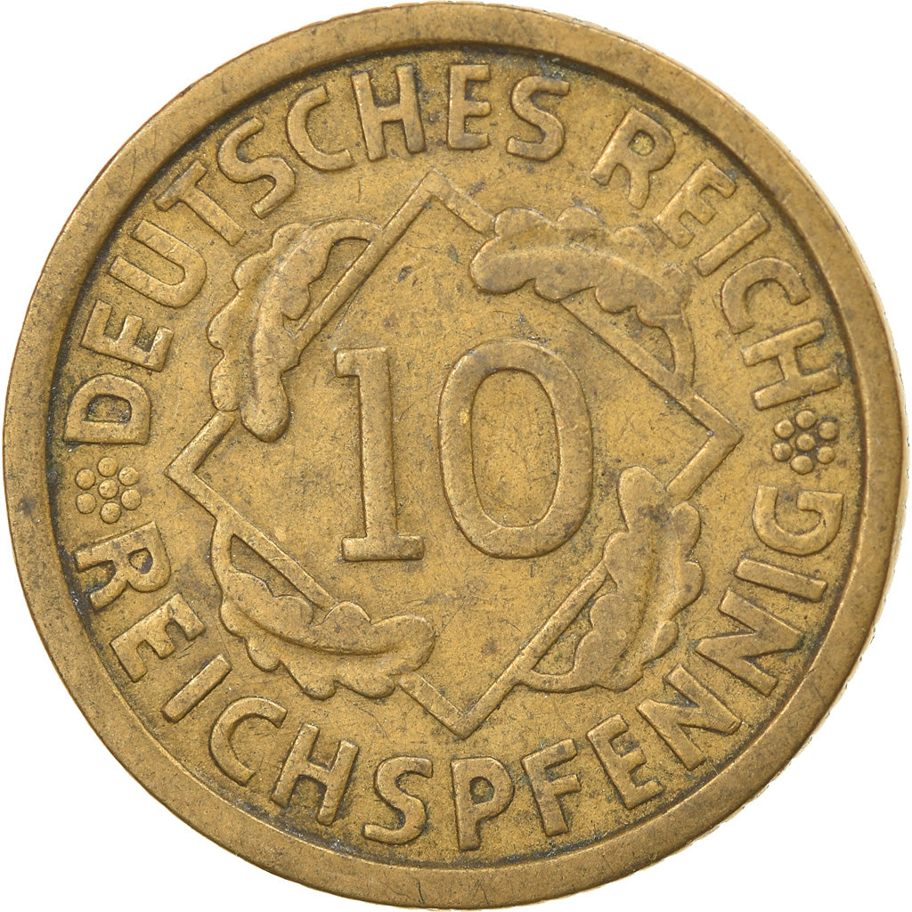 Munten, Duitsland, Weimarrepubliek, 10 Reichspfennig, 1925, Karlsruhe, ZF