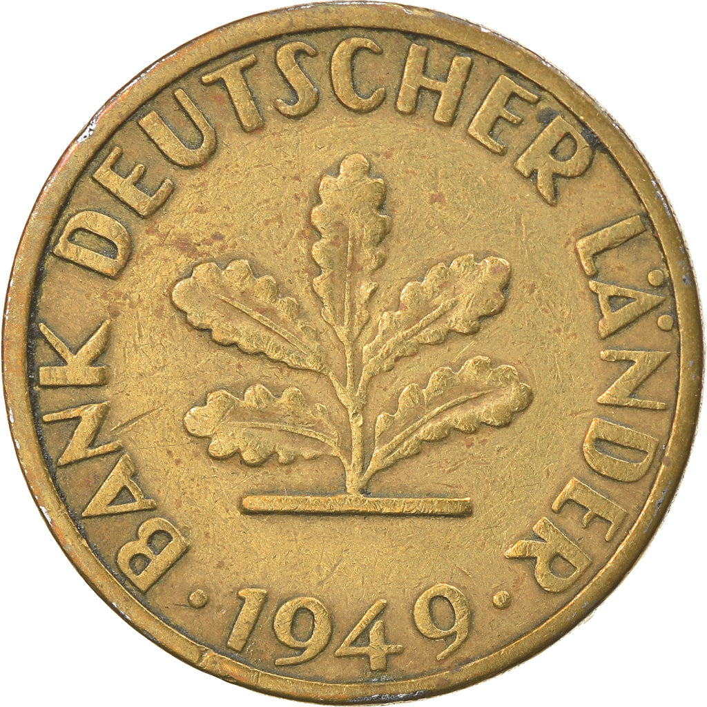 Moneta, GERMANIA - REPUBBLICA FEDERALE, 5 Pfennig, 1949, Stuttgart, BB, Acciaio