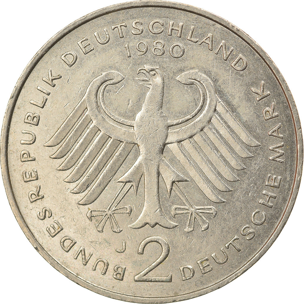 Coin, GERMANY - FEDERAL REPUBLIC, 2 Mark, 1980, Hambourg, EF(40-45)