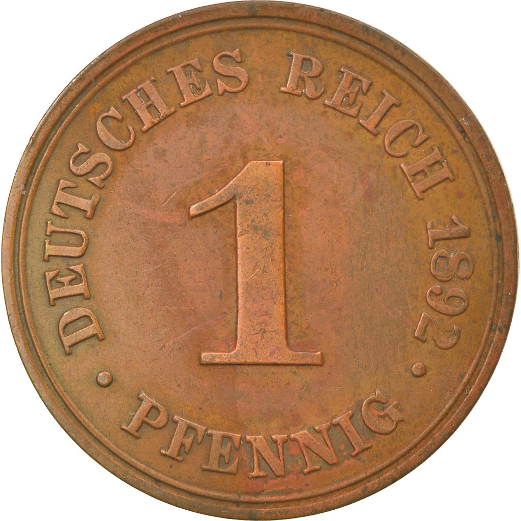 Moeda, ALEMANHA - IMPÉRIO, Wilhelm II, Pfennig, 1892, Stuttgart, EF(40-45)