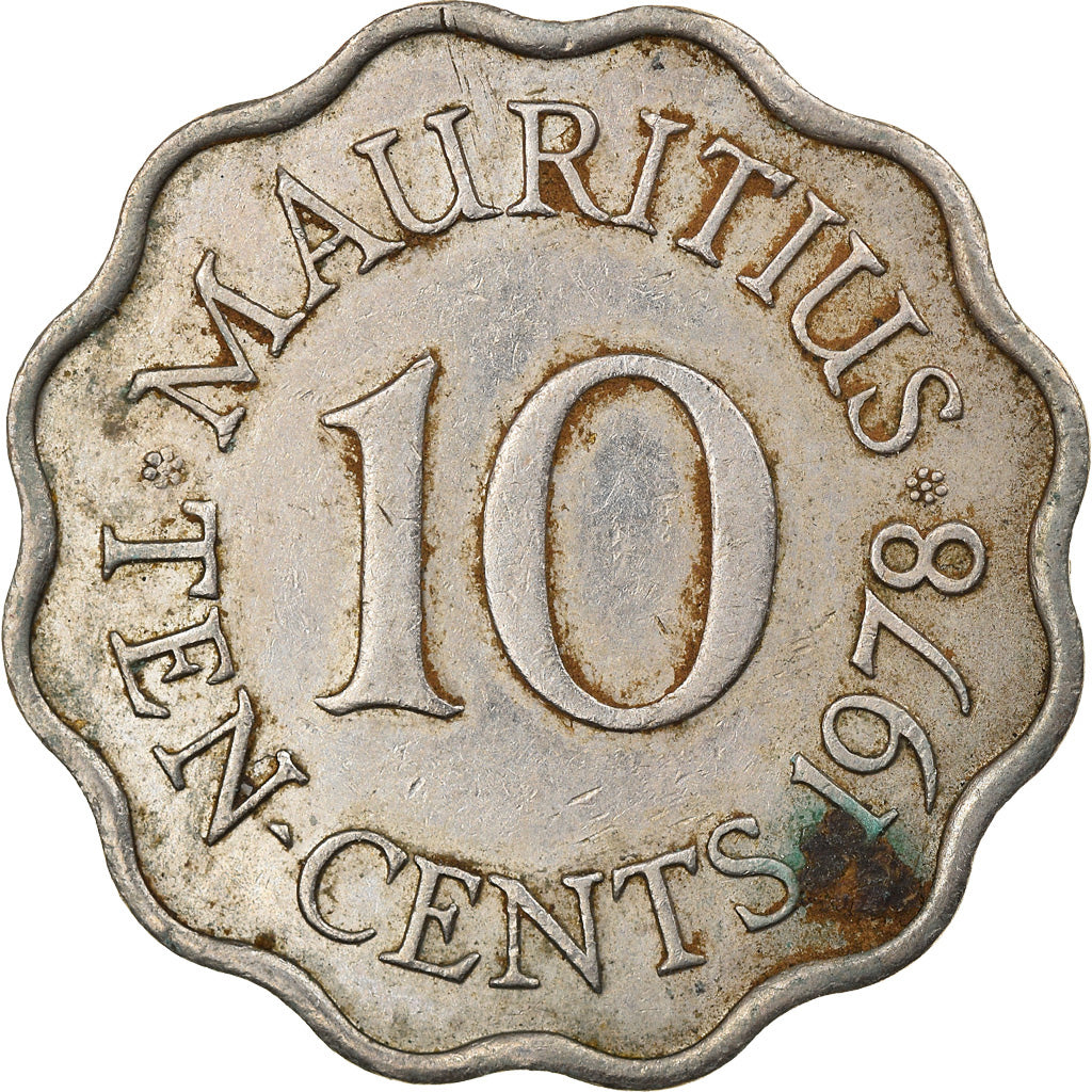 Moeda, Maurícia, Elizabeth II, 10 Cents, 1978, VF(30-35), Cobre-níquel, KM:33