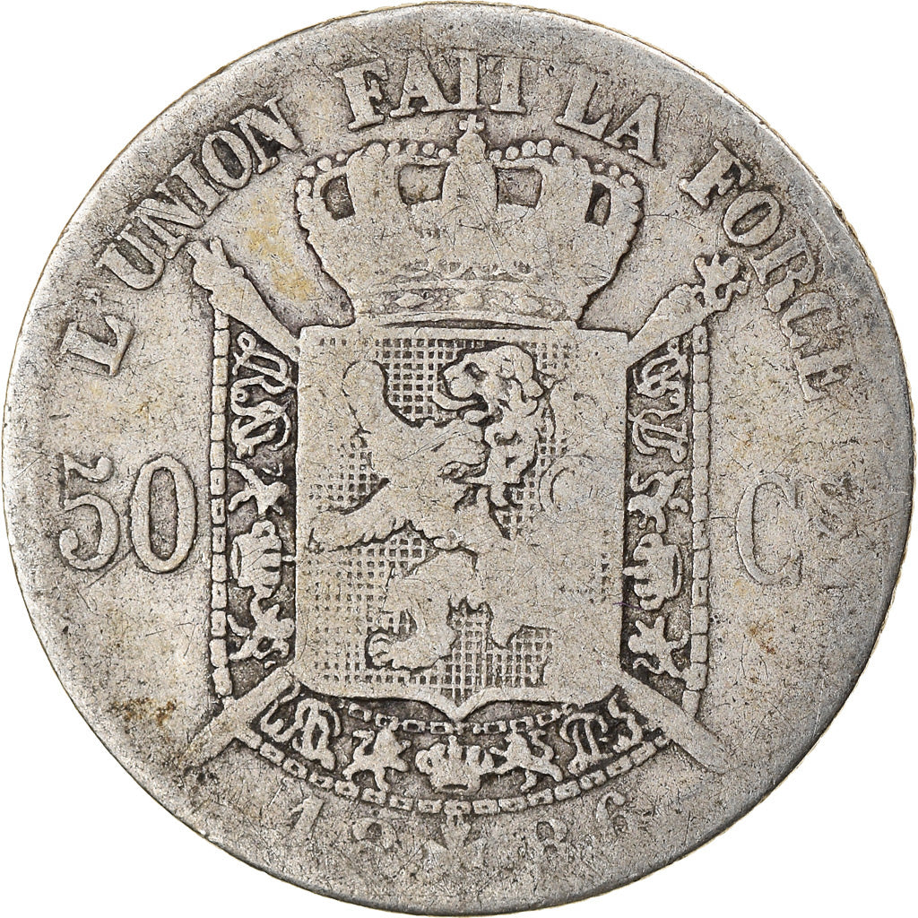Coin, Belgium, Leopold II, 50 Centimes, 1886, F(12-15), Silver, KM:26