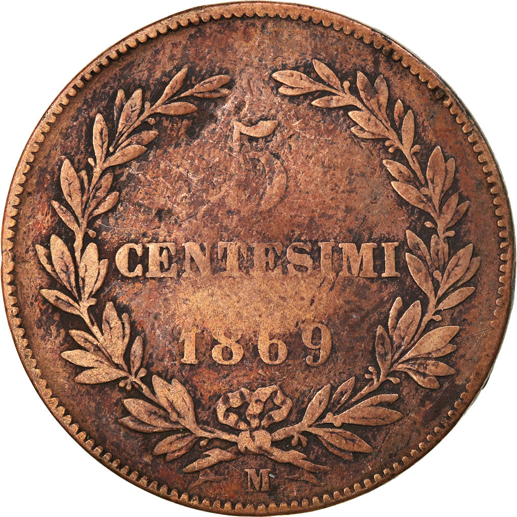 Coin, San Marino, 5 Centesimi, 1869, Rome, VF(30-35), Copper, KM:1