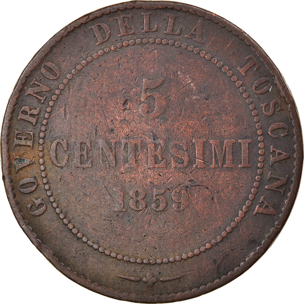 Monnaie, États italiens, TUSCANY, Provisional Government, 5 Centesimi, 1859