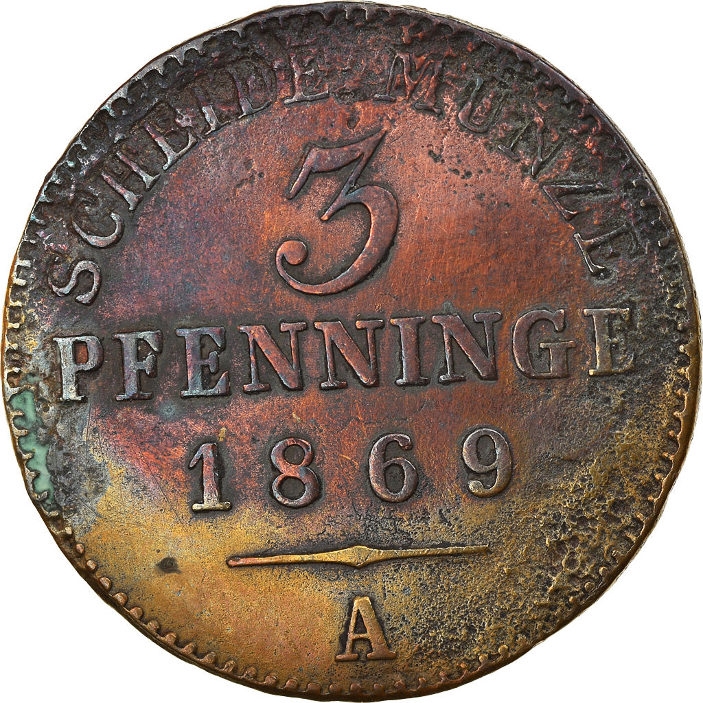 Monnaie, Etats allemands, PRUSSIA, Wilhelm I, 3 Pfennig, 1869, Berlin, TB+