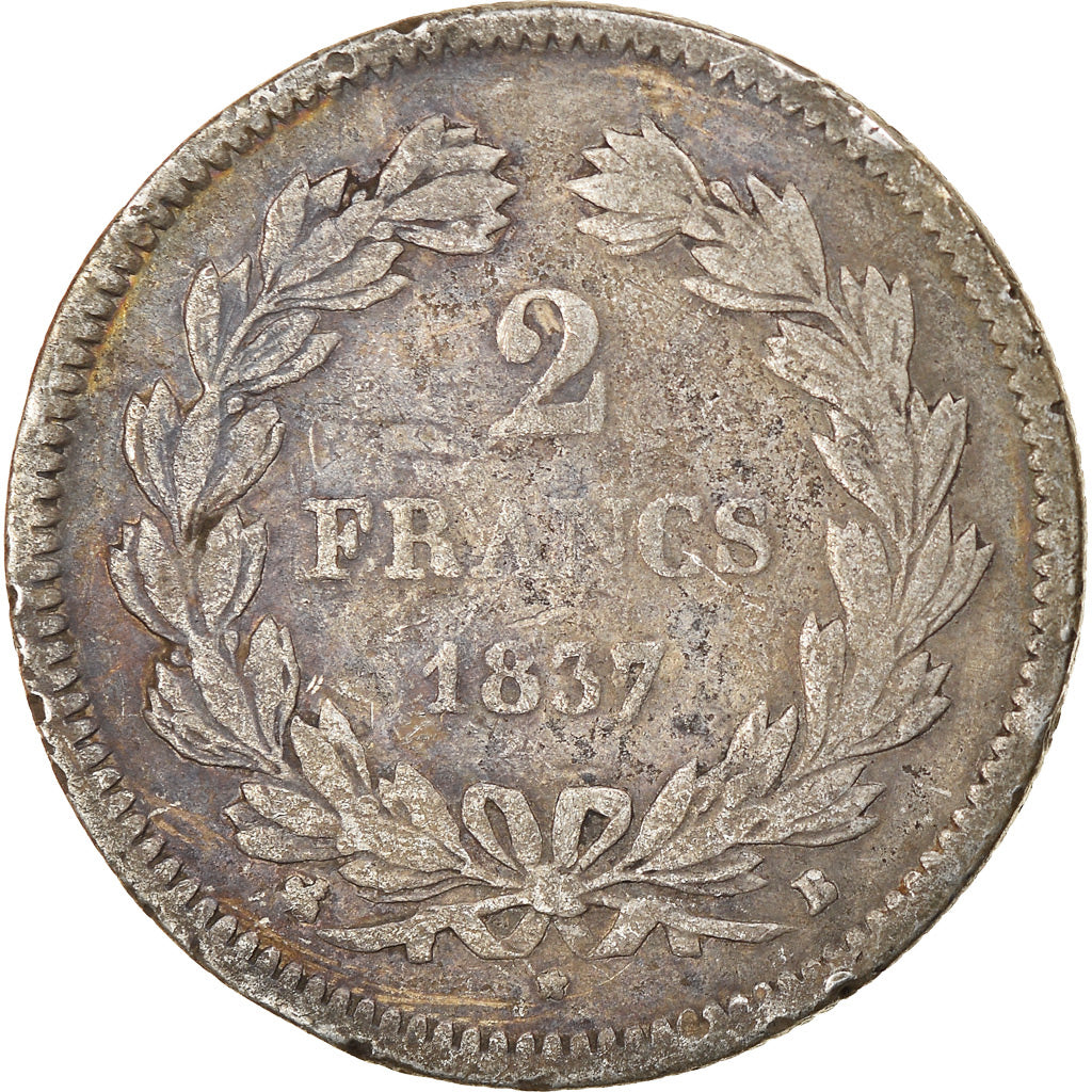 Münze, Frankreich, Louis-Philippe, 2 Francs, 1837, Rouen, SGE+, Silber