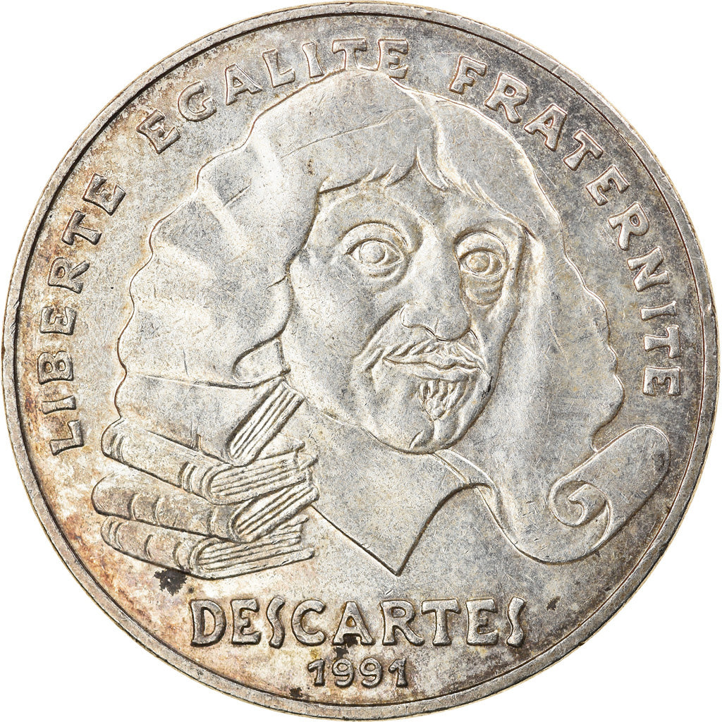 Coin, France, Descartes, 100 Francs, 1991, EF(40-45), Silver, KM:996