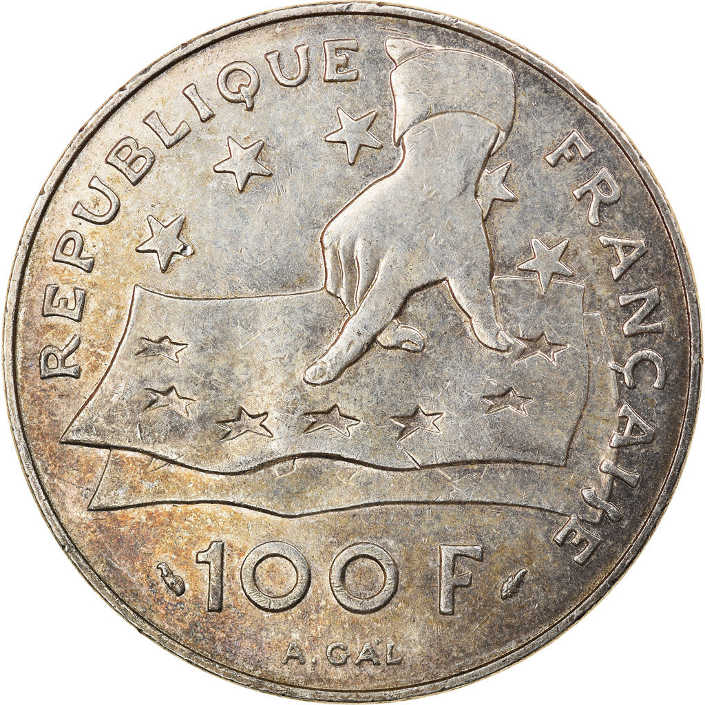 Coin, France, Descartes, 100 Francs, 1991, EF(40-45), Silver, KM:996