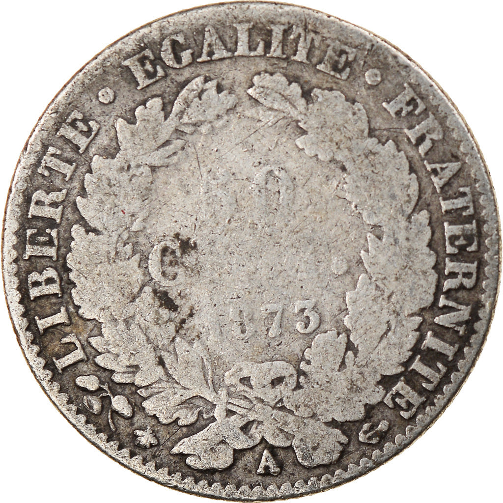 Moneda, Francia, Cérès, 50 Centimes, 1873, Paris, BC+, Plata, KM:834.1