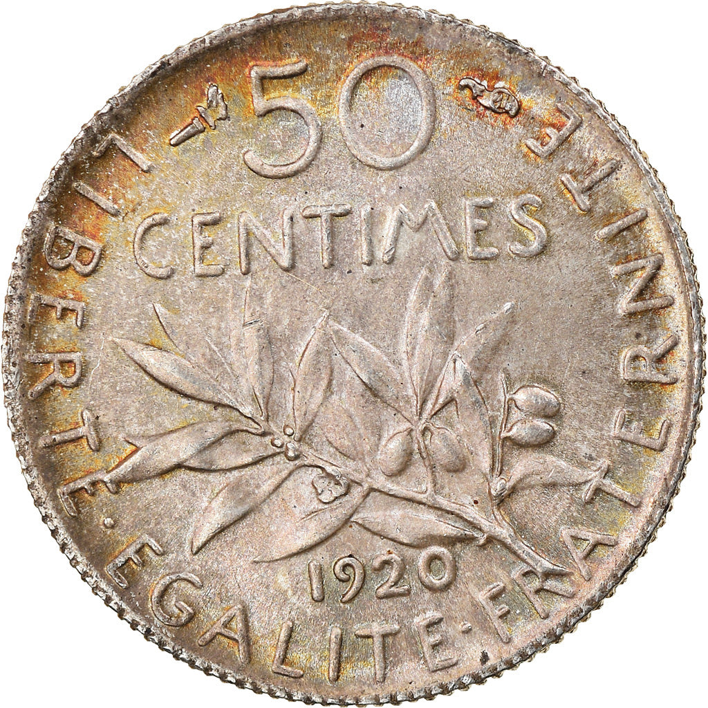 Moneta, Francia, Semeuse, 50 Centimes, 1920, Paris, BB+, Argento, KM:854