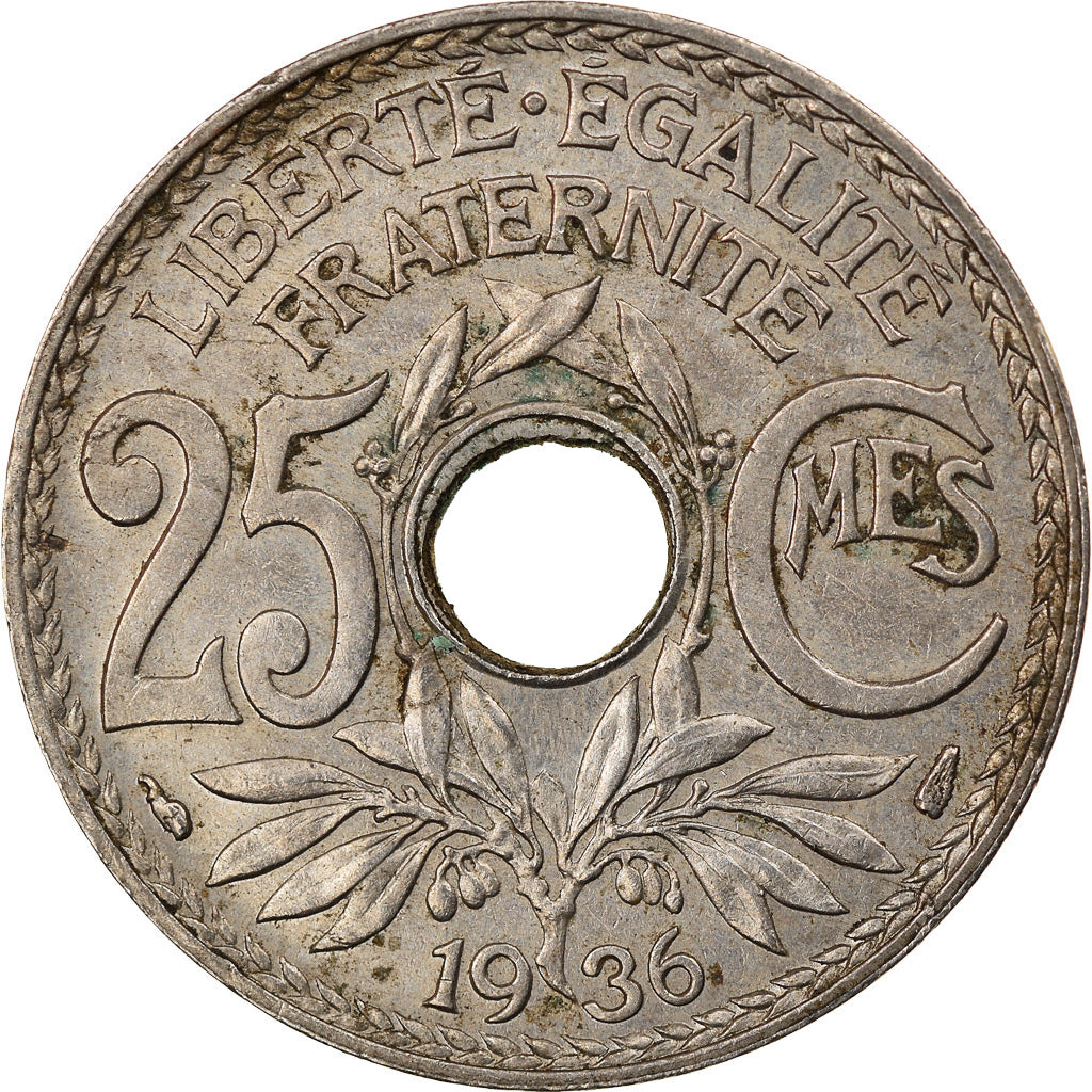 Moneta, Francia, Lindauer, 25 Centimes, 1936, BB, Rame-nichel, KM:867a