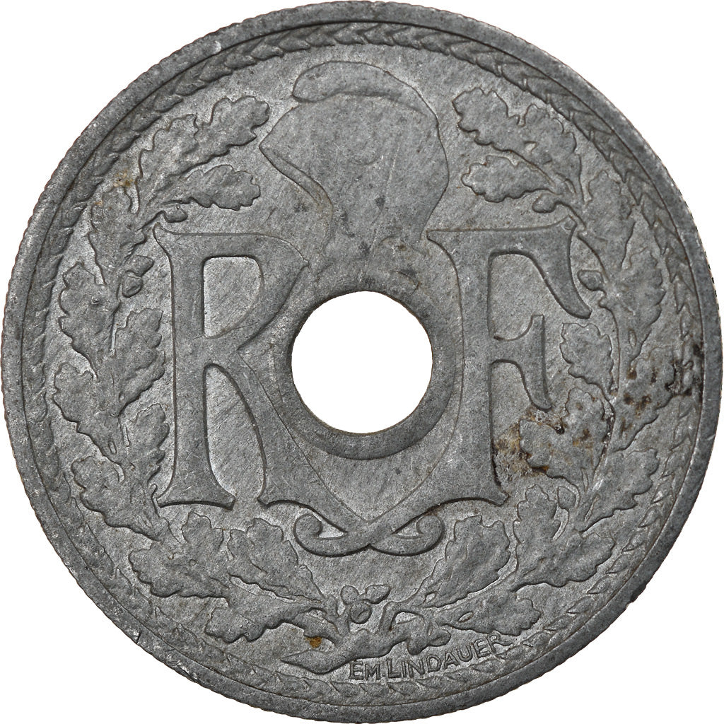 Moneta, Francja, Lindauer, 20 Centimes, 1945, Paris, EF(40-45), Cynk, KM:907.1